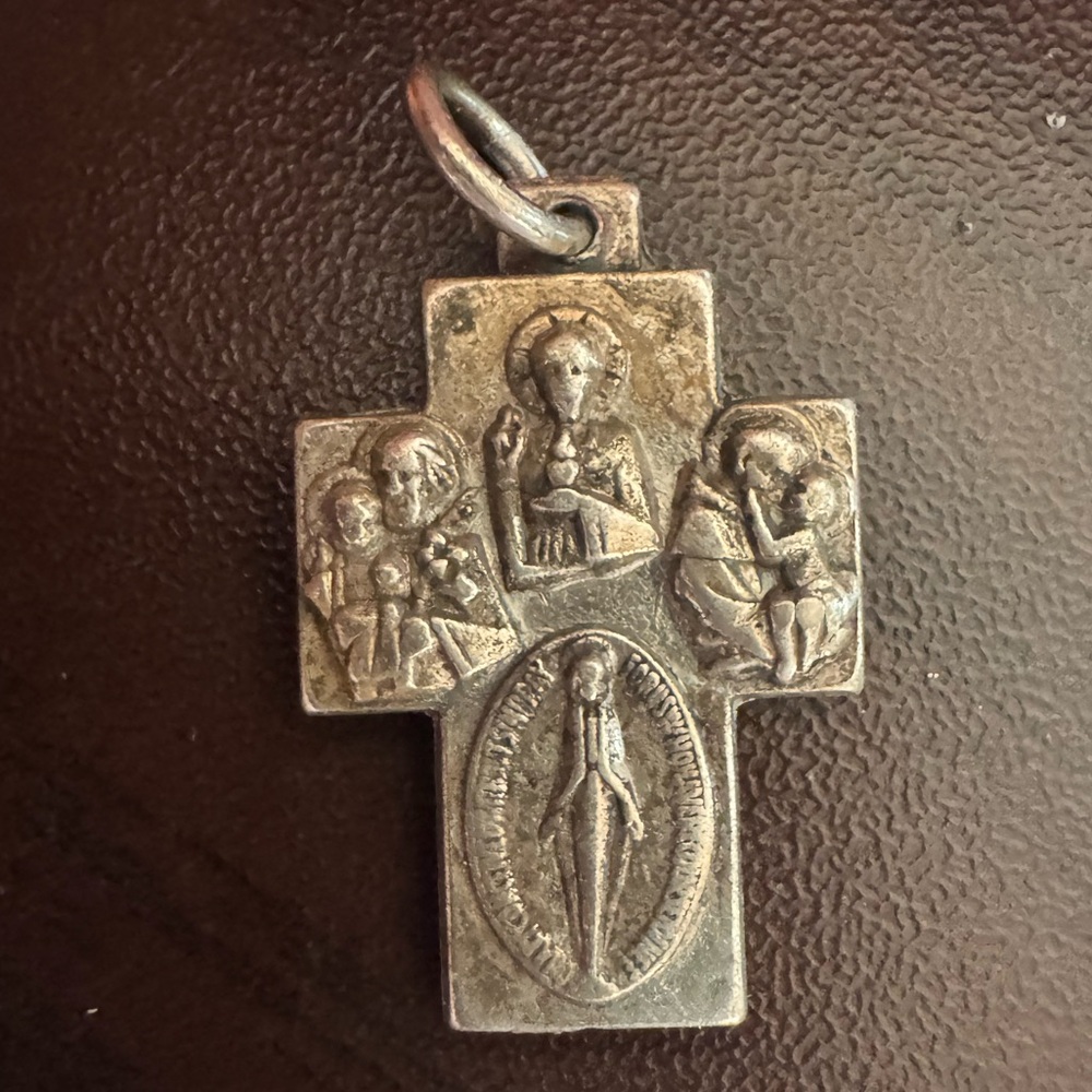 Vintage Signed Italy Four-way Devotional Medal; Cross / Crucifix; 1” Pendant